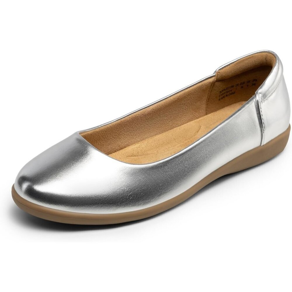 Dream Pairs Women's Silver Faux Leather Round Toe Slip-on Ballet Flats Shoes